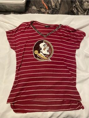 Women's Striped V-Neck Team Graphic Top - Garnet